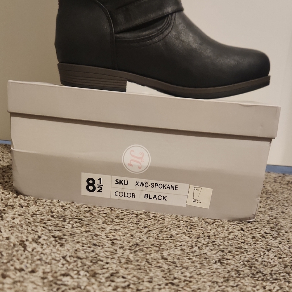 Black Knee-High Boots with Stud Detail - Picture 4 of 4